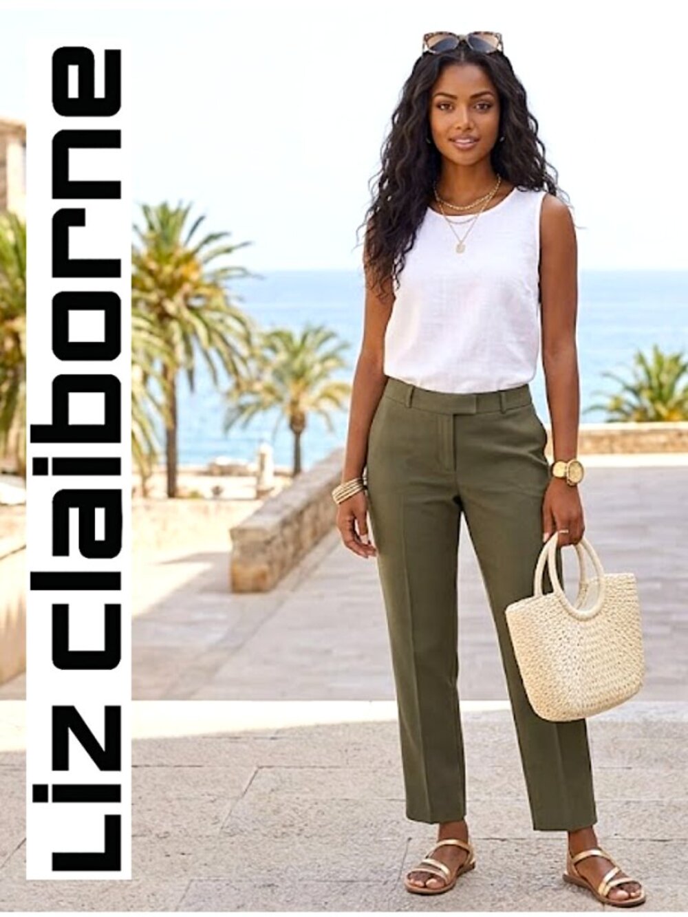 (3 for $30) LIZ CLAIBORNE - Olive green Emma style cotton blend pants